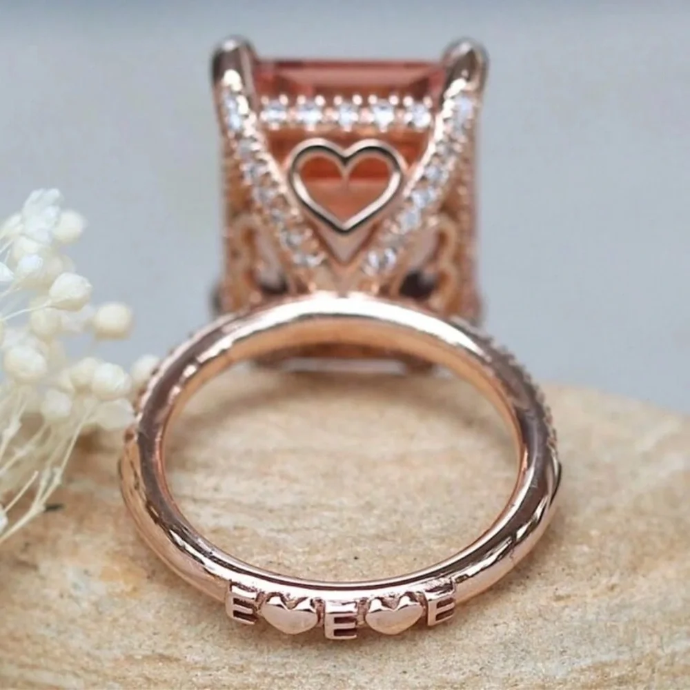 Pink Cubic Zirconia Ring, Rose Gold Pink Heart Ring, Valentines Day Gift - Picture 5 of 6